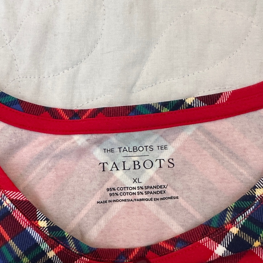 Talbots Red Multicolor Plaid Tee - Picture 2 of 5
